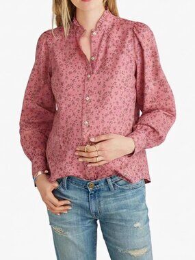 Hatch The Sienna Top Pink Floral Cotton Maternity Blouse Size L (3)